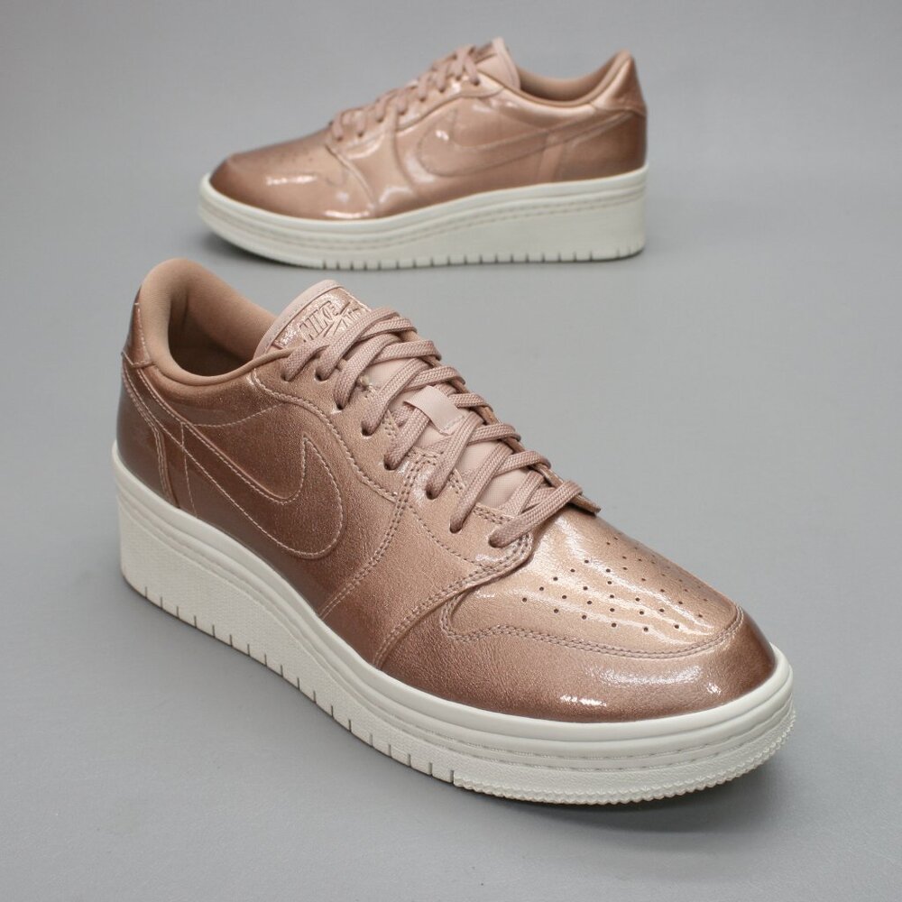 Nike Ladies 12 Air Jordan Retro 1 Lifted Metallic Rose-Gold Sneakers - A0133-901